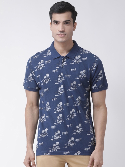 

Club York Men Blue Floral Printed Polo Collar Regular Fit Tropical T-shirt