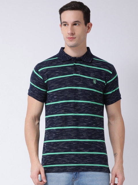 

Club York Men Navy Blue & Green Striped Polo Collar T-shirt