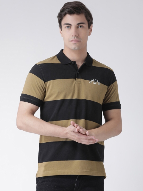 

Club York Men Black & Olive Green Striped Polo Collar Cotton T-shirt