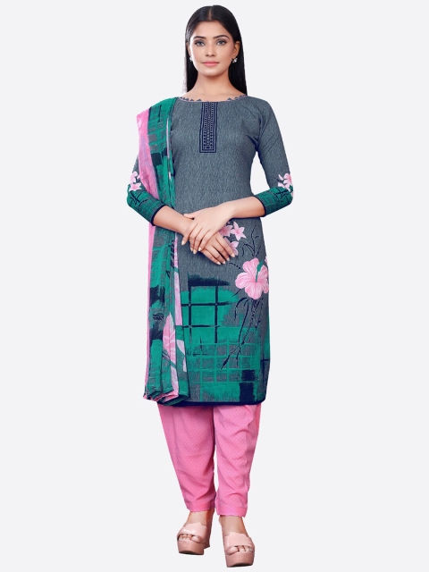 

SALWAR STUDIO Grey & Pink Printed Unstitched Dress Material