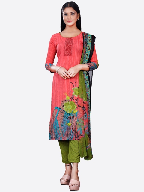 

SALWAR STUDIO Pink & Green Printed Unstitched Dress Material