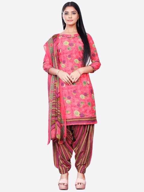 

SALWAR STUDIO Pink & Purple Printed Unstitched Dress Material
