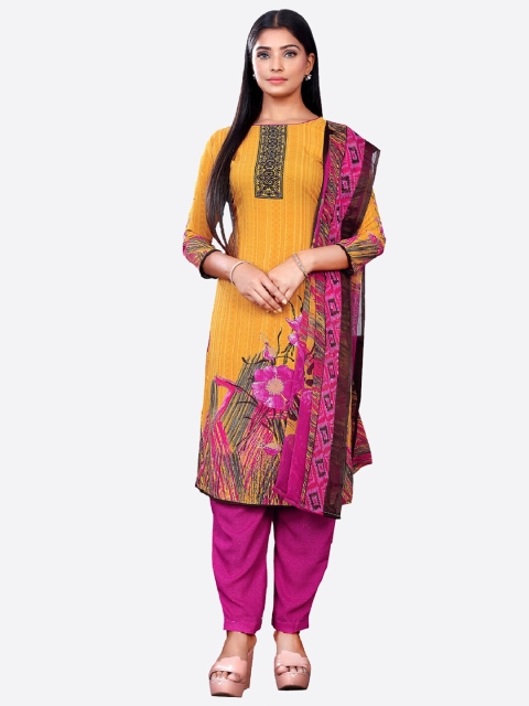 

SALWAR STUDIO Yellow & Magenta Printed Unstitched Dress Material