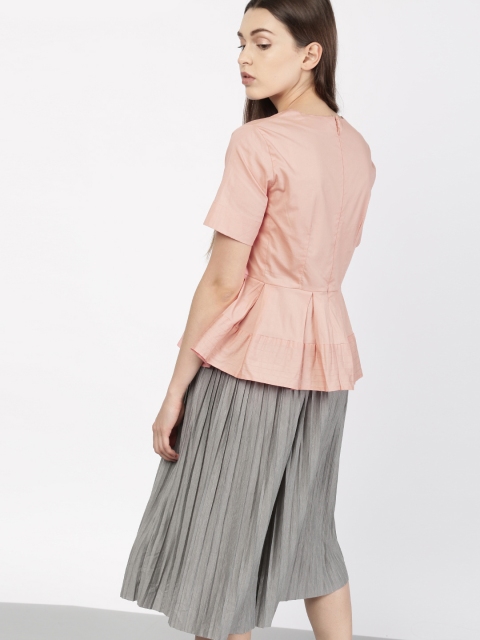 

ether Women Peach-Coloured Solid Peplum Top