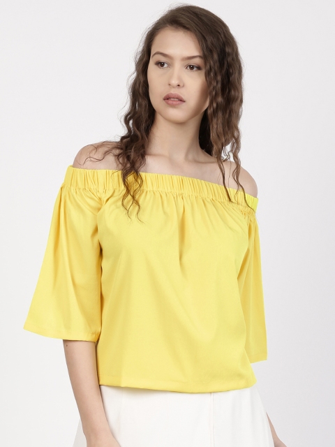 

ether Women Yellow Solid Bardot Top