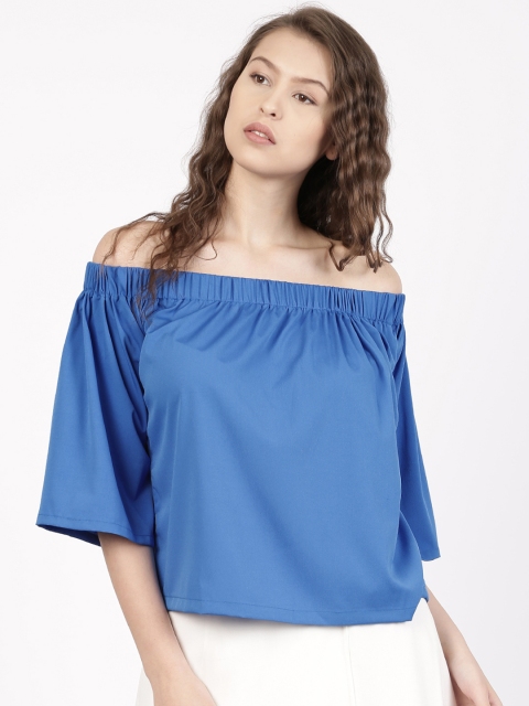 

ether Women Blue Solid Bardot Top