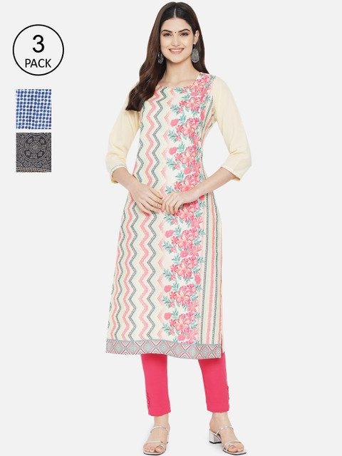 

Ethnic Basket Women Pack Of 5 Multicoloured Digital Print Straight Kurtas, Multi