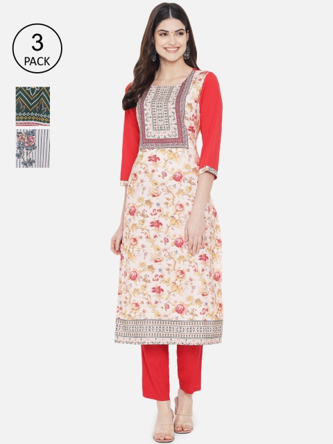 

Ethnic basket Women Multicoloured Pack Of 3 Ethnic Motifs Printed Kurta, Multi