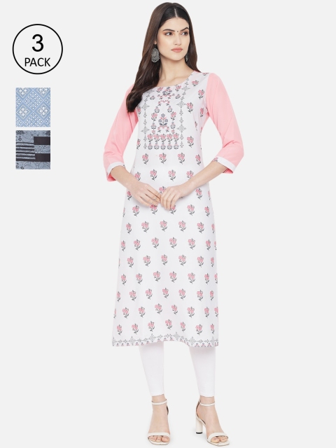

Ethnic basket Women Multicoloured Set of 3 Floral Printed Crepe Kurta, Multi