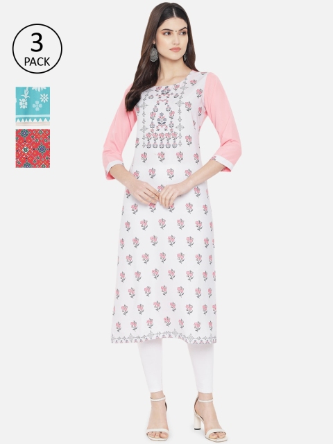 

Ethnic basket Pack of 3 Women Printed Crepe Kurta, Multi