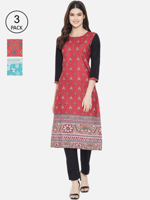 

Ethnic basket Women Pack of 3 Digital Printed Crepe Kurta, Red