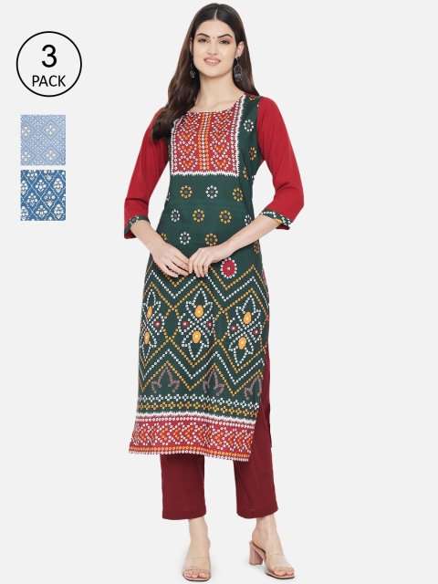 

Ethnic basket Women Pack of 3 Multicoloured Floral Printed Crepe Kurta, Multi