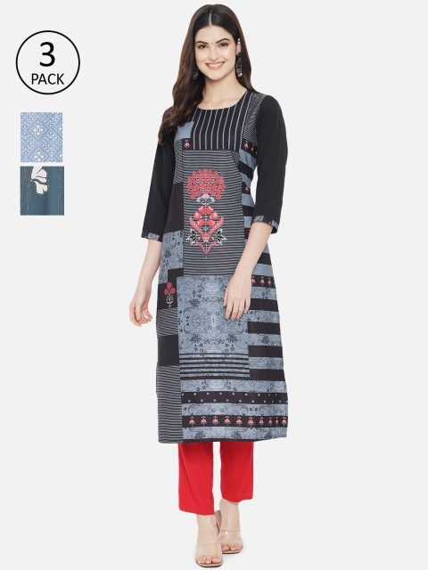 

Ethnic basket Women Pack of 3 Printed Crepe Kurta, Multi
