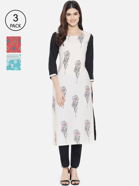 

Ethnic basket Women Pack of 3 Multicoloured Printed Crepe Straight Kurta, Multi