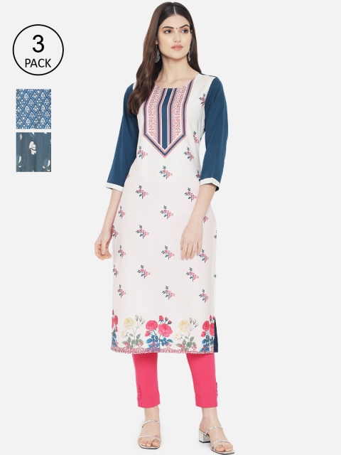 

Ethnic basket Women Pack of 3 Printed Crepe Kurta, Multi