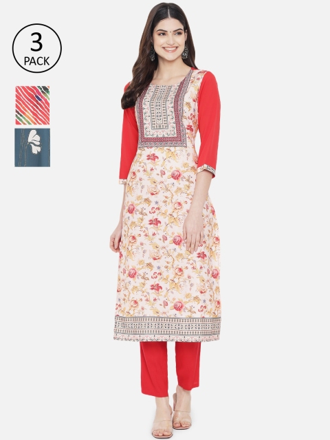 

Ethnic Basket Women Pack Of 3 Multicoloured Digital Print Straight Kurtas, Multi