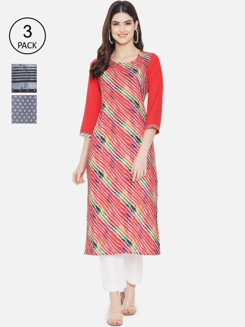 

Ethnic basket Women Red & Black Pack Of 3 Ethnic Motifs Printed Kurta