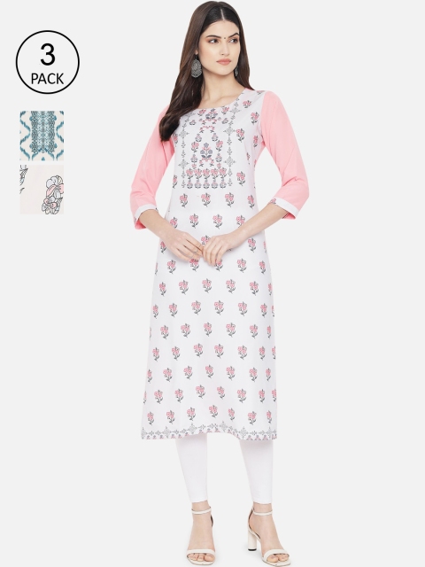 

Ethnic basket Women White & Blue Ethnic Motifs Printed Crepe Kurta Set Of 3