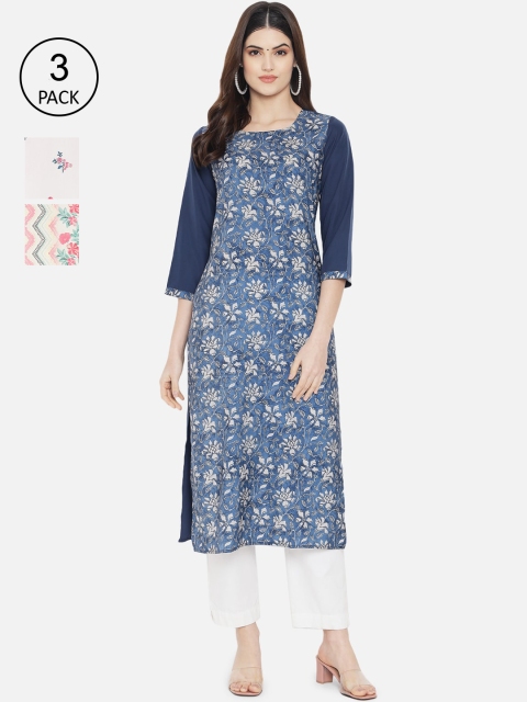 

Ethnic basket Women Blue & White Pack Of 3 Printed Kurta