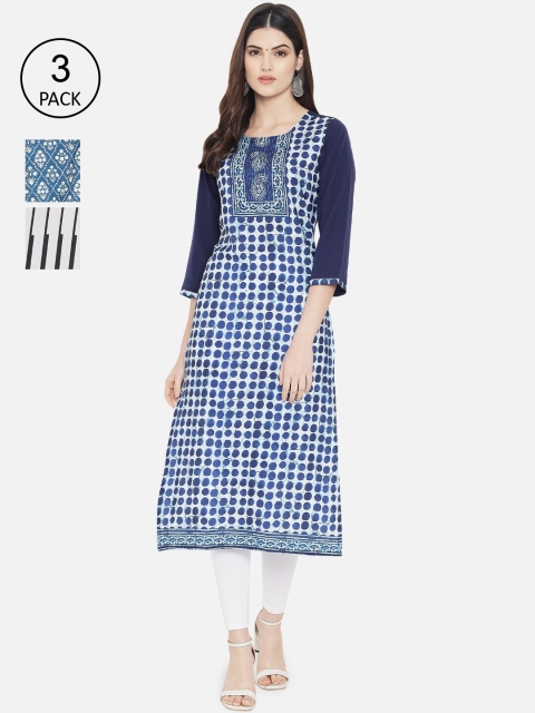 

Ethnic basket Women Multicoloured Set of 3 Geometric Printed Crepe Kurta, Multi
