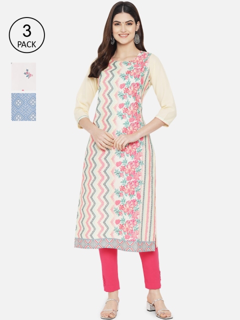 

Ethnic basket Women Pack of 3 Digital Printed Crepe Kurta, White