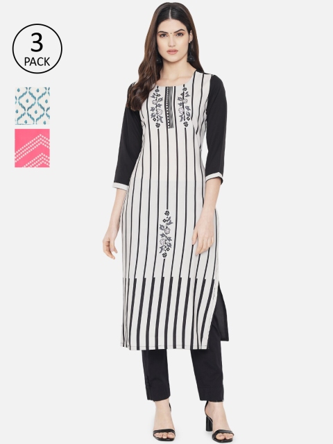 

Ethnic basket Women Multicoloured Set of 3 Geometric Printed Crepe Kurta, Multi