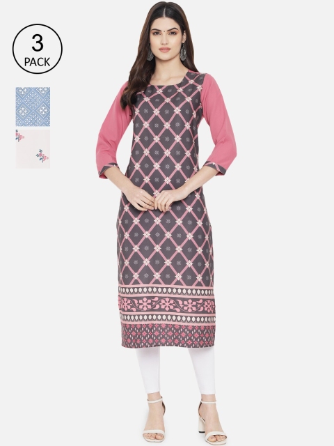 

Ethnic basket Women Multicoloured Floral Embroidered Thread Work Crepe Kurta, Multi
