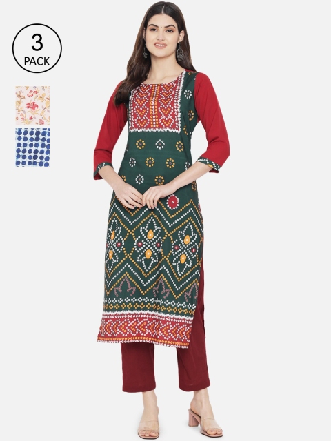 

Ethnic basket Women Multicoloured Checked Thread Work Crepe Kurta, Multi