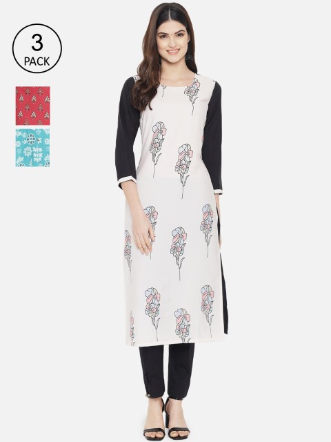 

Ethnic basket Women Pack Of 3 White & Red Ethnic Motifs Printed Crepe Kurta