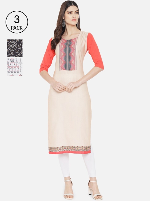 

Ethnic Basket Women Pack Of 3 Multicoloured Digital Print Straight Kurtas, Multi