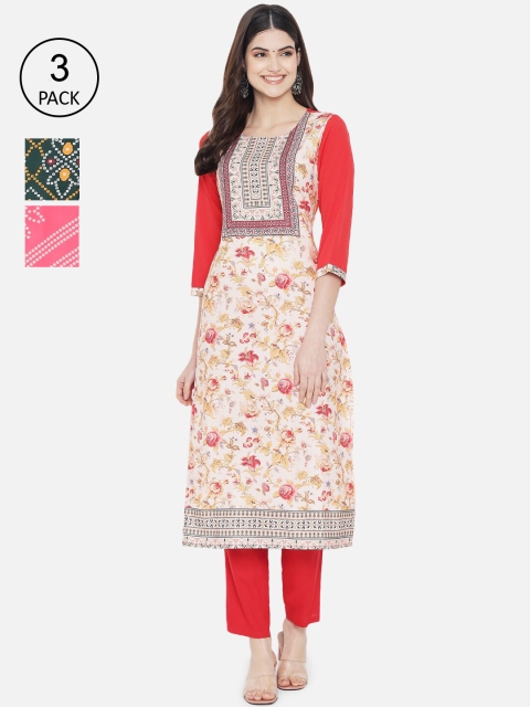 

Ethnic basket Women Pack of 3 Digital Printed Crepe Kurta, Pink