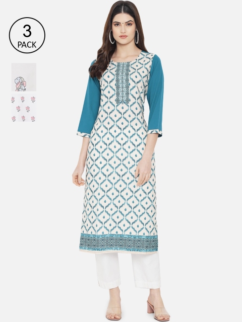 

Ethnic basket Pack of 3 Women Printed Crepe Kurta, Multi