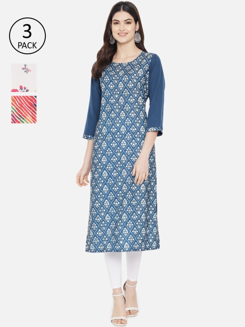 

Ethnic basket Pack of 3 Women Printed Crepe Kurta, Multi