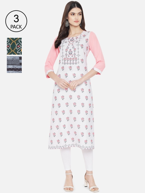 

Ethnic basket Women Pack of 3 Printed Crepe Kurta, Multi