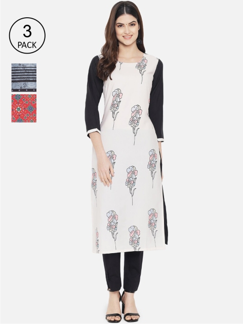 

Ethnic basket Women Red & Black Ethnic Motifs Printed Crepe Kurta Set Of 3