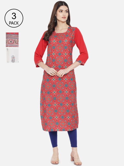

Ethnic Basket Women Pack Of 3 Multicoloured Digital Print Straight Kurtas, Multi