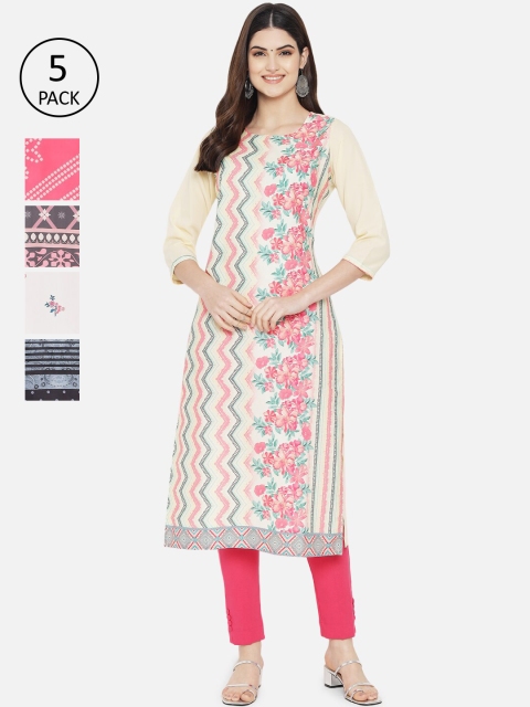 

Ethnic basket Women Multicoloured Set of 5 Printed Crepe Kurta, Multi