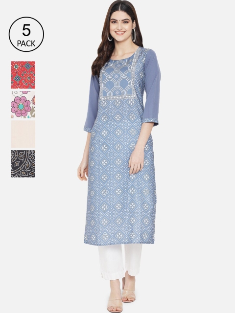 

Ethnic basket Pack of 5 Women Printed Crepe Kurta, Multi