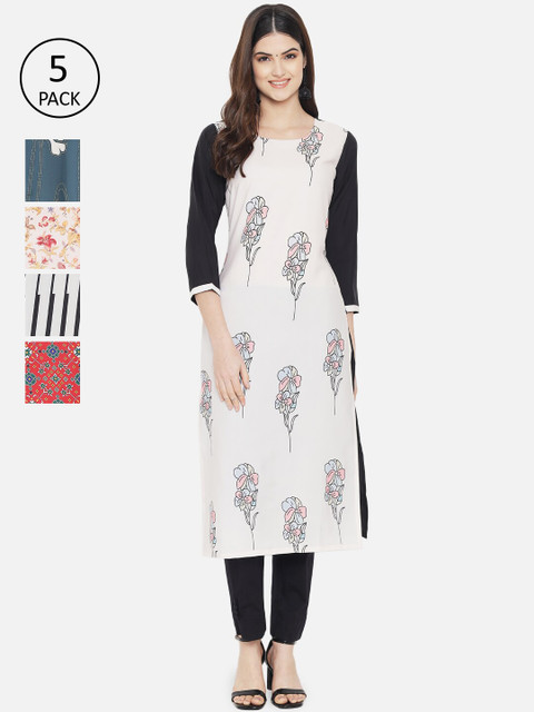 

Ethnic basket Women Pack of 5 Printed Crepe Kurta, Multi
