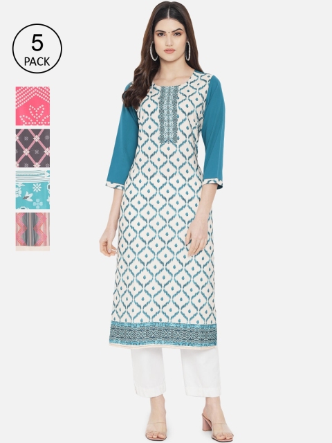

Ethnic basket Pack of 5 Women Printed Crepe Kurta, Multi