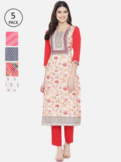 

Ethnic basket Women Pack of 5 Multicoloured Floral Printed Crepe Kurta, Multi