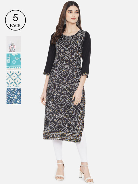 

Ethnic Basket Women Pack Of 5 Multicoloured Digital Print Straight Kurtas, Multi