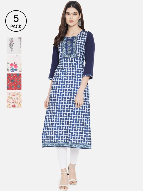 

Ethnic basket Women Pack of 5 Digital Printed Crepe Kurta, Blue