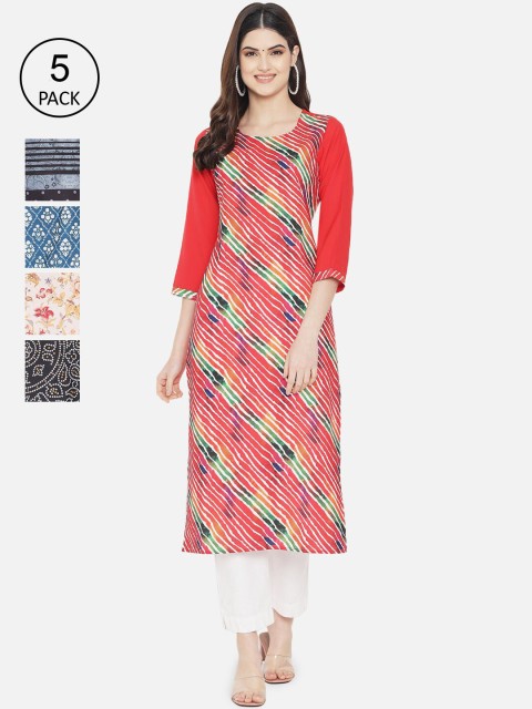 

Ethnic basket Pack of 5 Women Printed Crepe Kurta, Multi