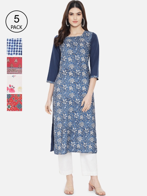 

Ethnic basket Women Pack Of 5 Straight Kurtas, Blue