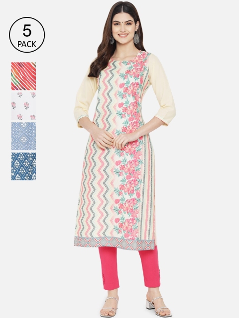 

Ethnic basket Women Blue & Red Striped Crepe Kurta Pack Of 5