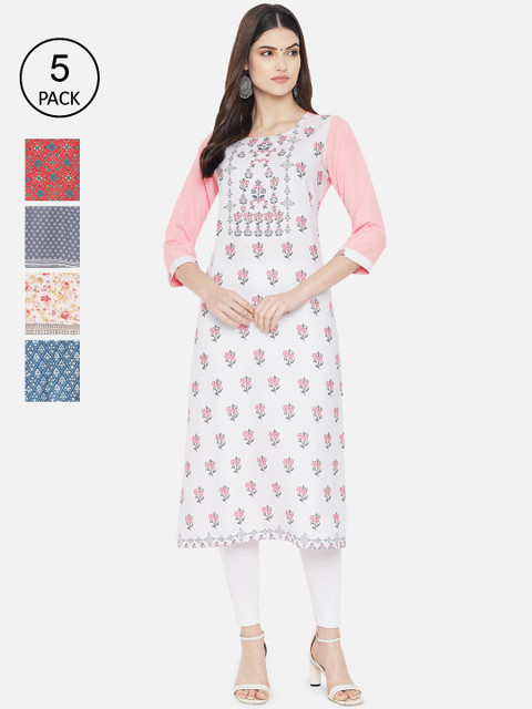 

Ethnic basket Women Multicoloured Set of 5 Geometric Printed Crepe Kurta, Multi