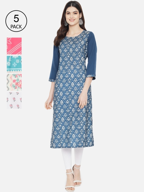 

Ethnic basket Women Pack of 5 Digital Printed Crepe Kurta, Pink