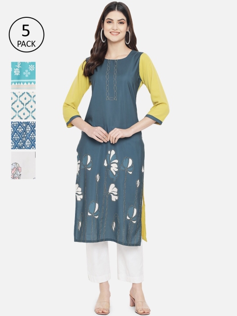 

Ethnic basket Women Pack of 5 Printed Crepe Kurta, Multi