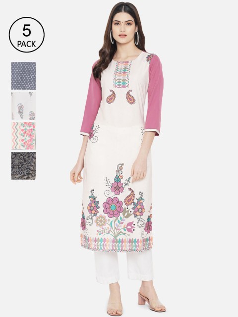 

Ethnic basket Women Pack of 5 Crepe Kurta, White